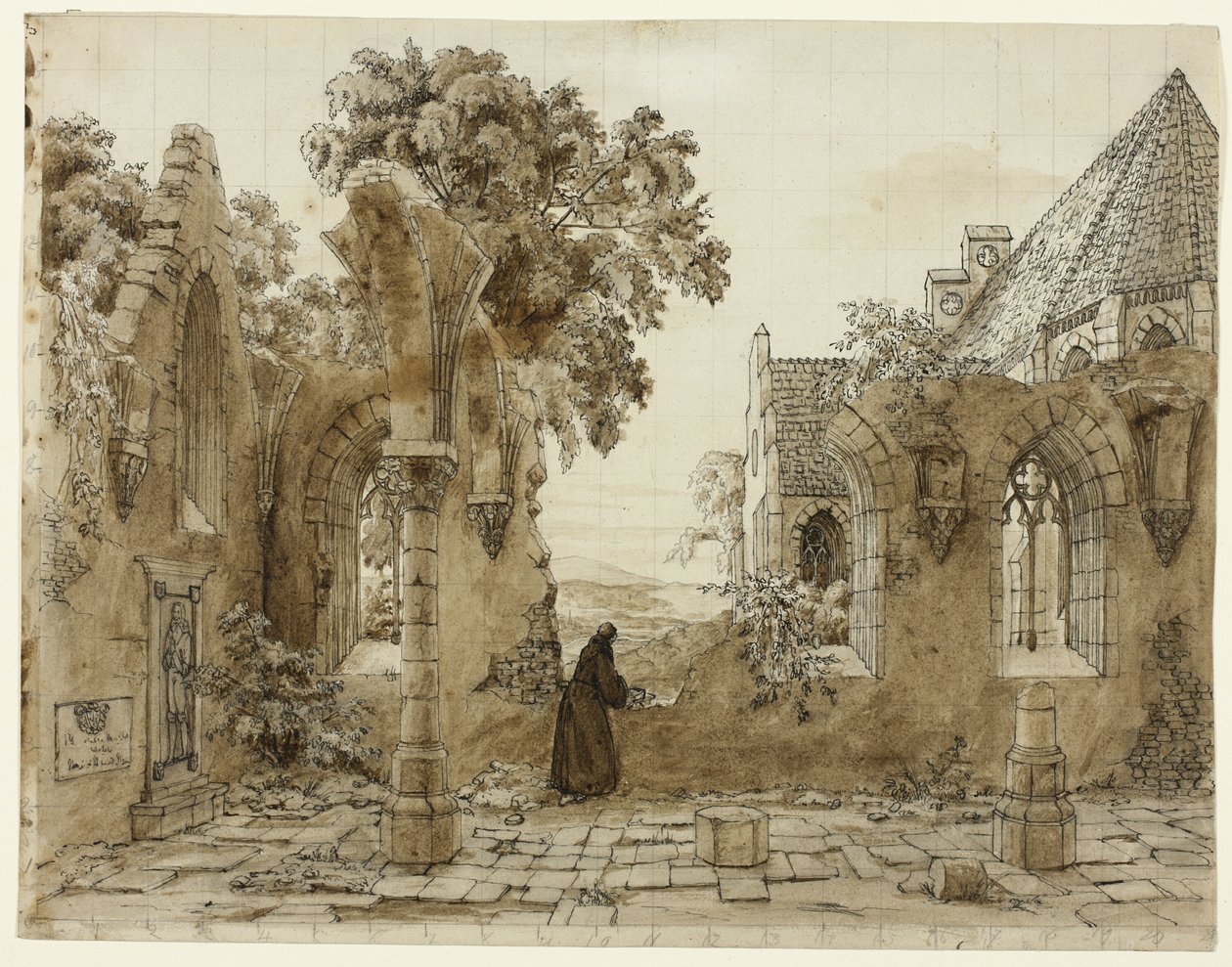 Moine dans les ruines d