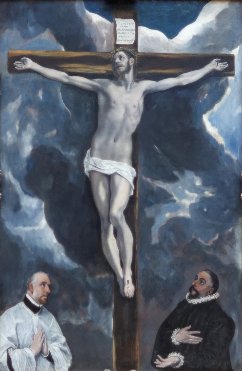 Le Christ en croix adoré par deux donateurs - El Greco