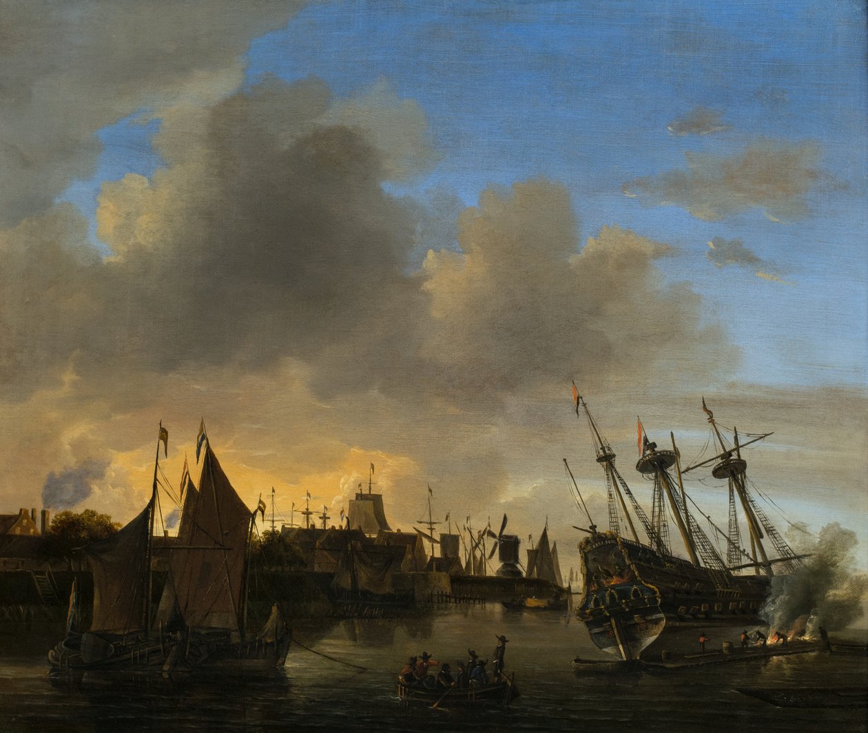De nombreux navires dans un port néerlandais - Dutch School