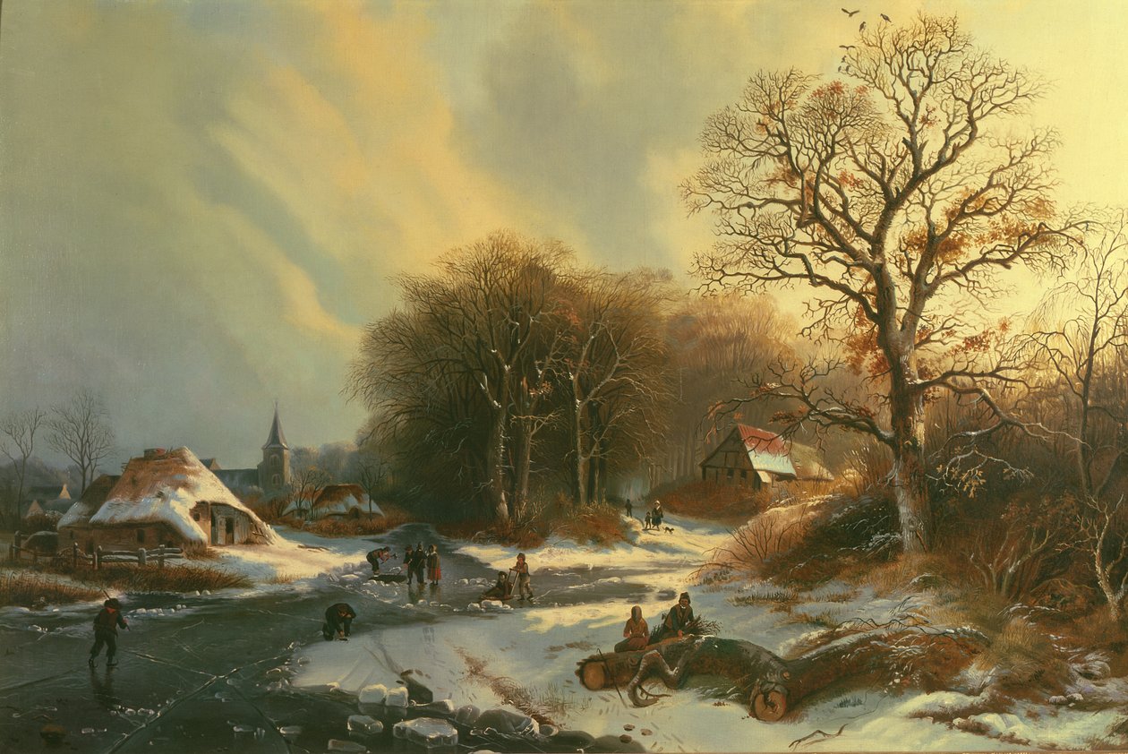 Figures sur une rivière gelée - Dutch School Dutch School