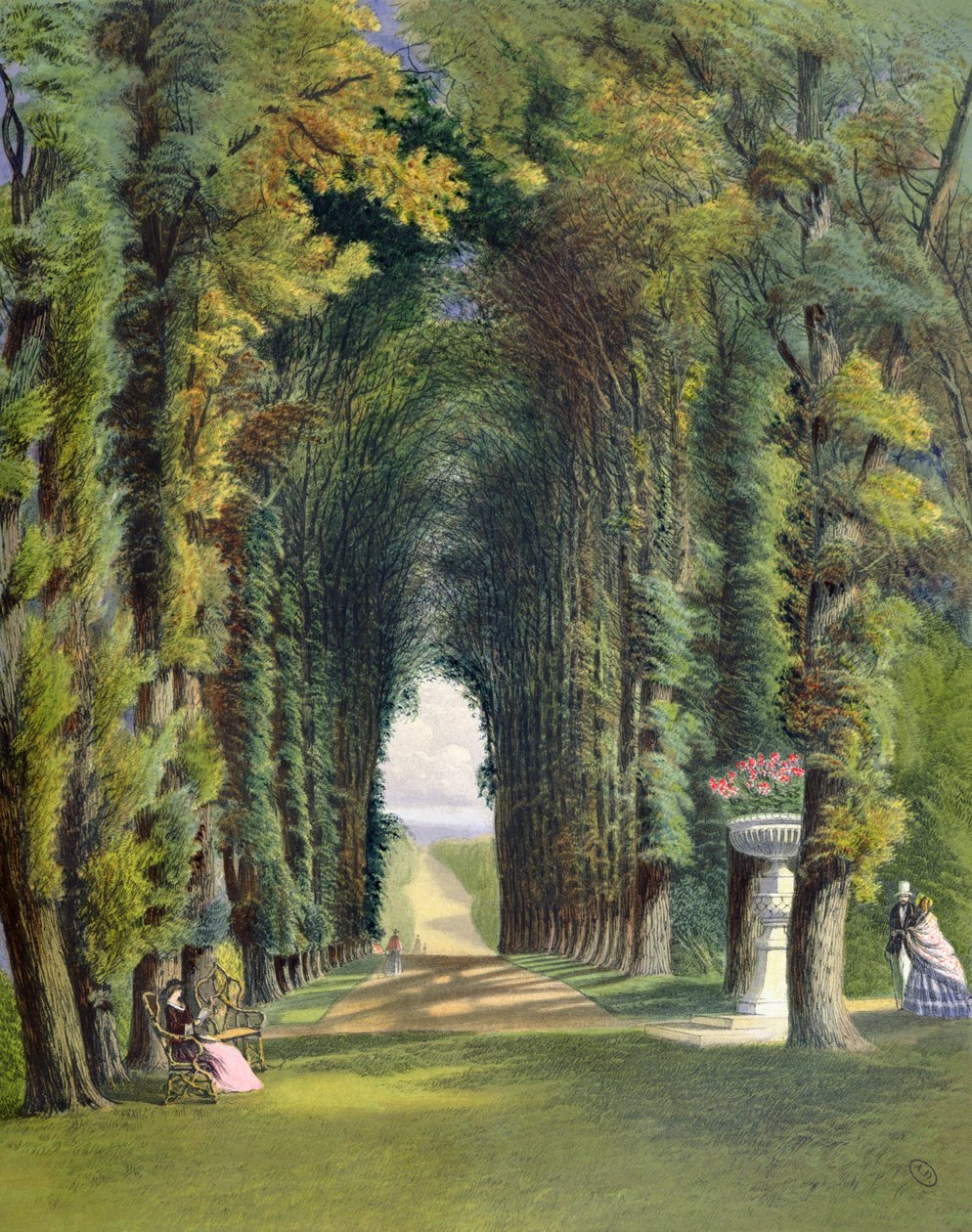 Vue dans les jardins de Teddesley, de 