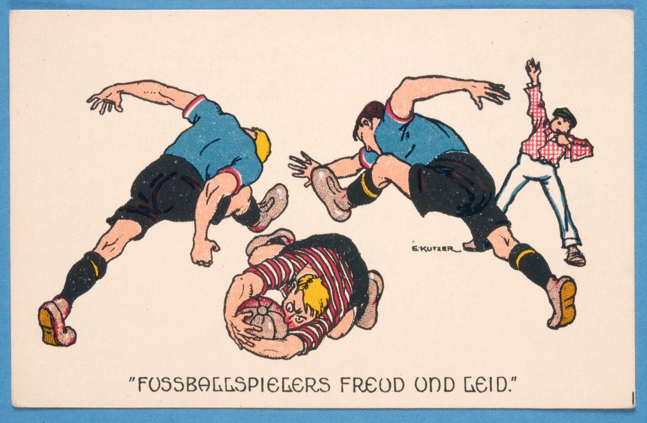 Fussballspielers Freud un Leid, carte postale représentant des footballeurs - E. Kutzer