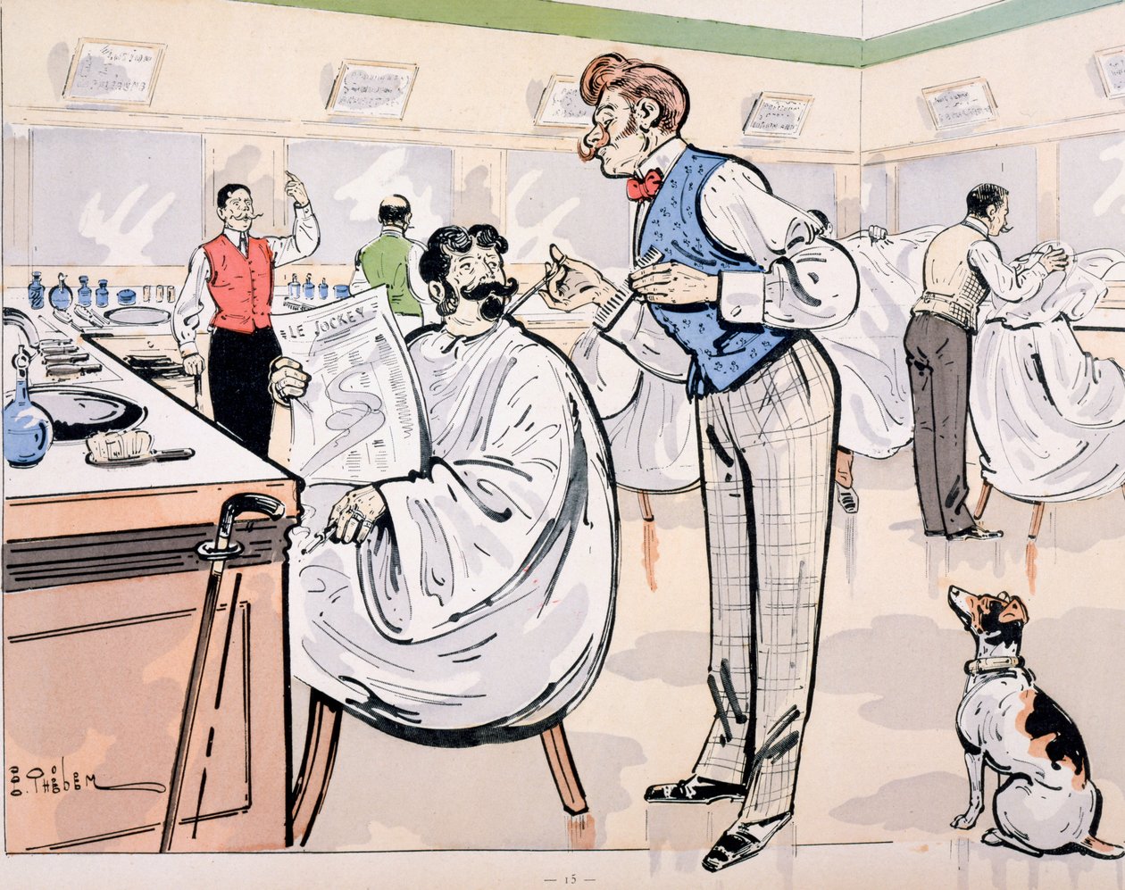 Chez le barbier et lisant 