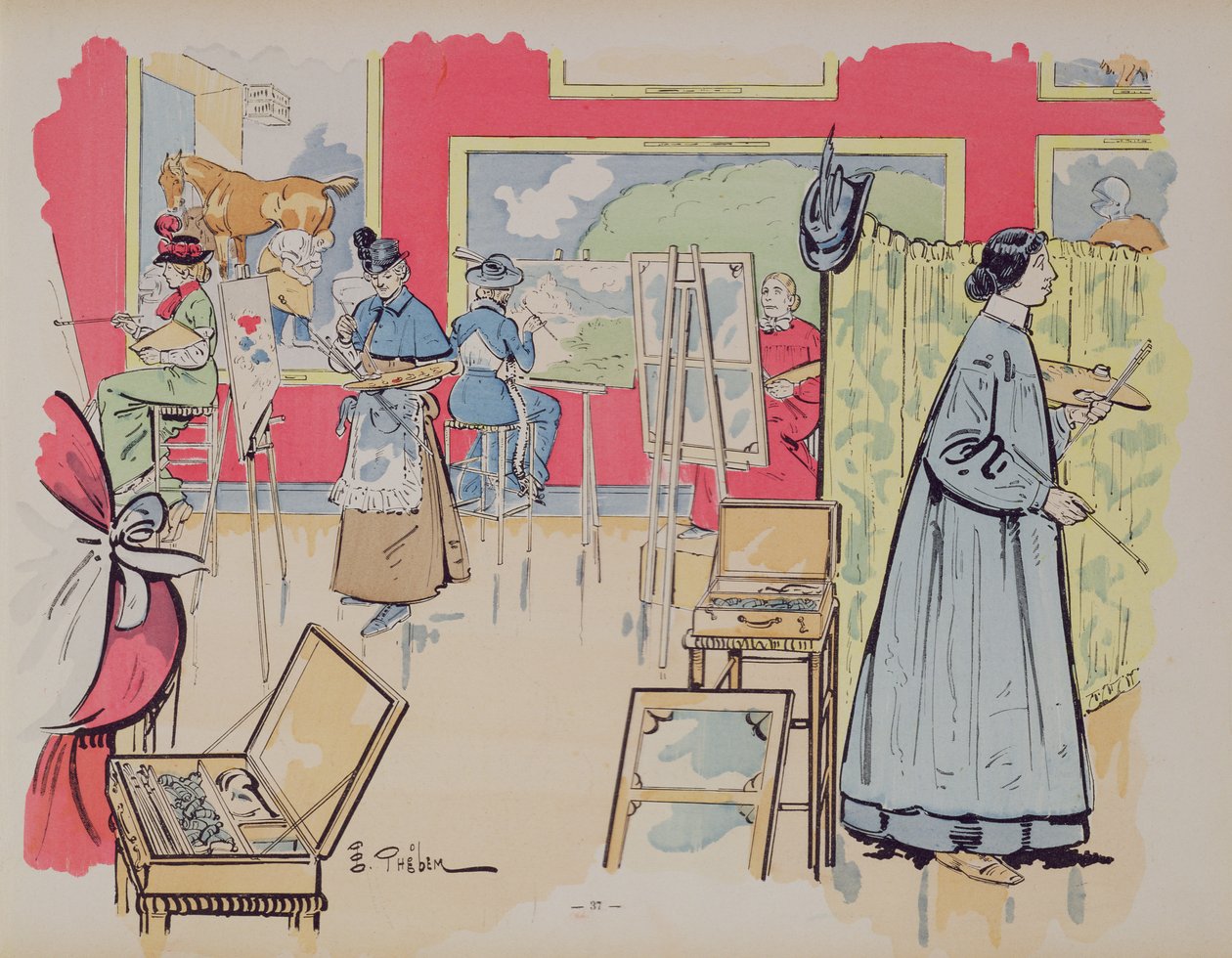 Dames assistant à un cours de peinture, 1902 - E. Thelem