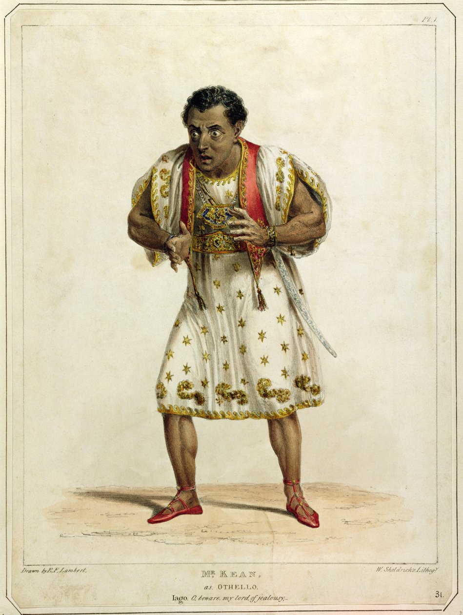 Portrait de M. Edmund Kean (1787-1833) en Othello, gravé par W. Sheldricks (lithographie en couleur) - E.F. Lambert