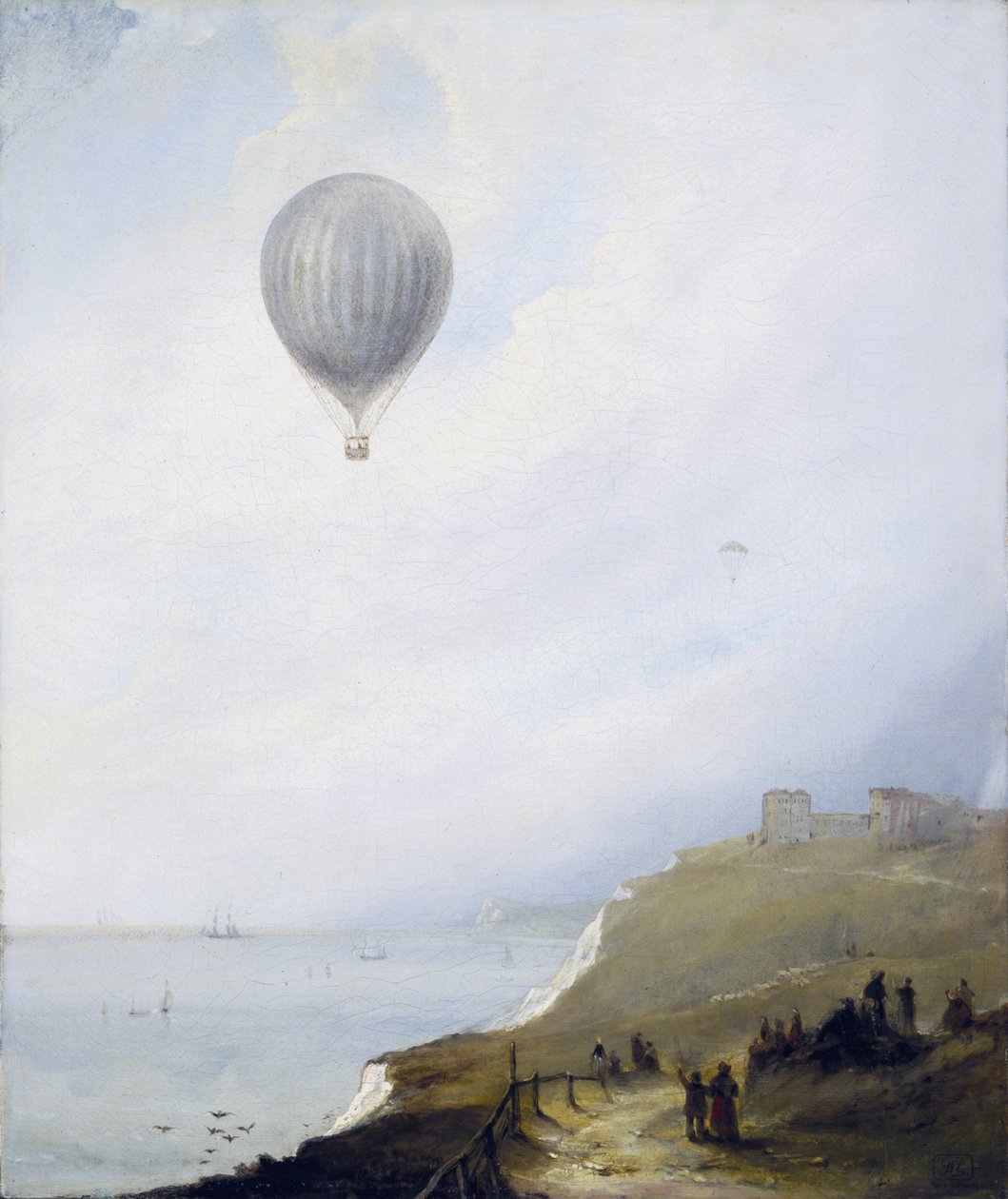 Ballon au-dessus des falaises, Douvres, 1840 - E.W. Cocks
