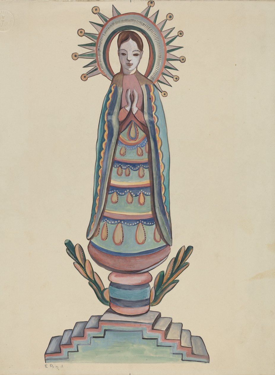 Nouveau-Mexique, Bulto, figure en bois polychrome, 1935-1942 - E. Boyd