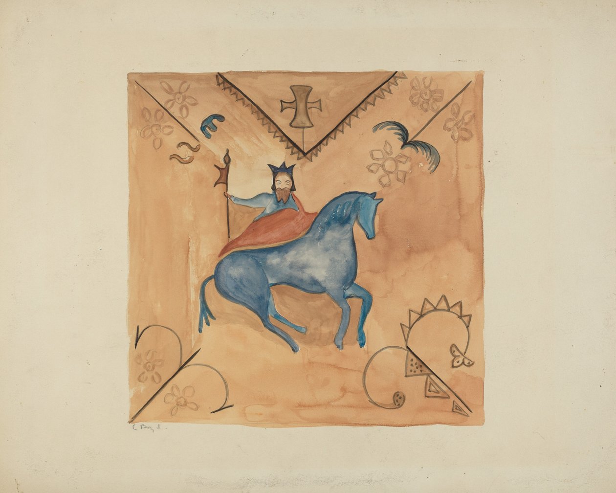 Saint Georges peint sur peau de daim, 1935-1942 - E. Boyd