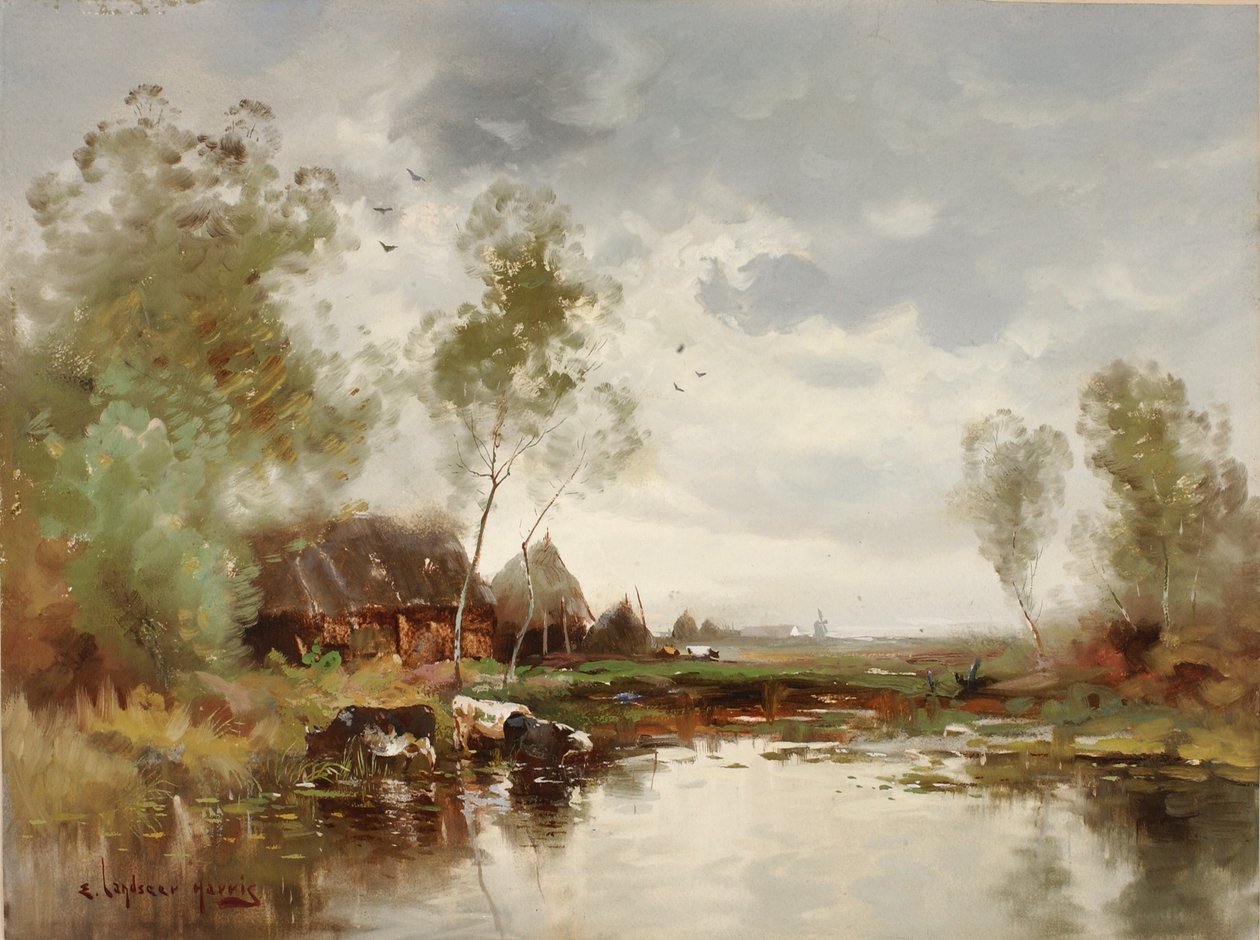 Paysage avec moulin à vent - E. Landseer Harris