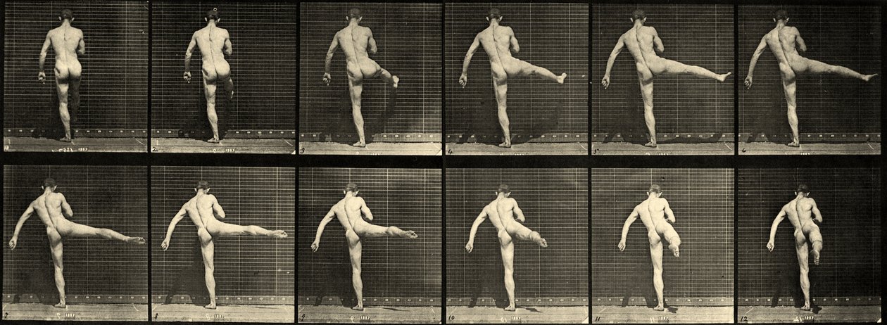 Danseur de Ballet Nu Masculin, Première Action de Ballet, levant la jambe droite (Planche 369) vers 1887 - Eadweard Muybridge