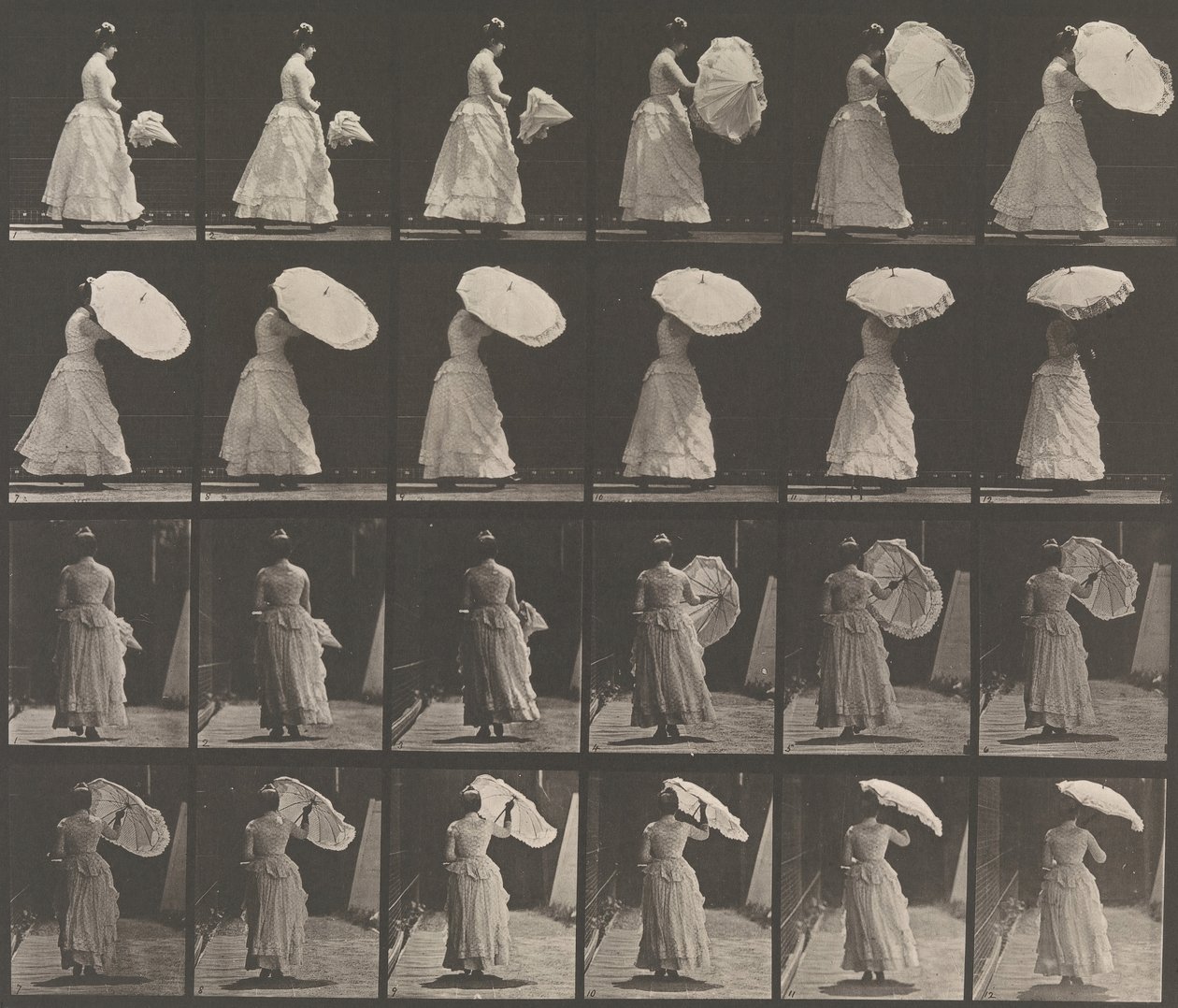 Femme ouvrant un parasol, 1883-86, imprimé 1887 - Eadweard Muybridge