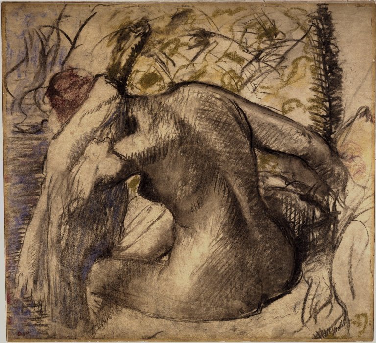 Femme nue assise séchant ses cheveux - Edgar Degas