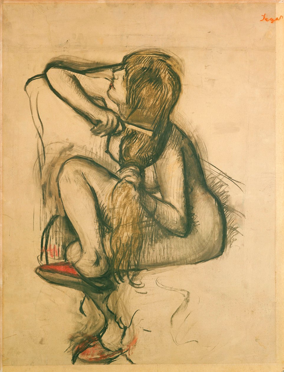 Femme se peignant les cheveux - Edgar Degas