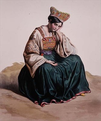 Jeune fille en costume calabrais - Edouard (after) Pingret