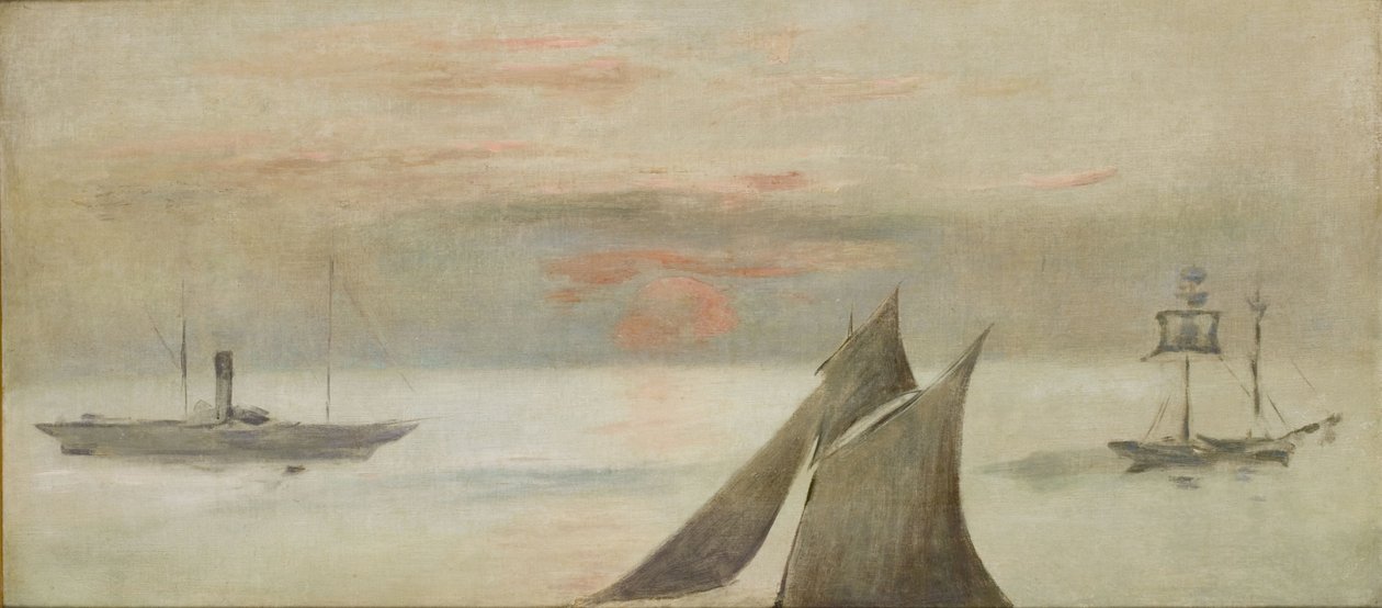Bateaux en mer, coucher de soleil - Édouard Manet