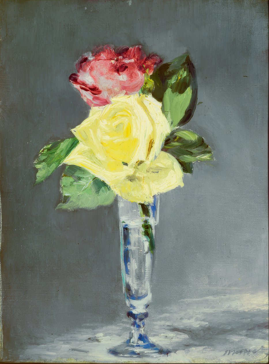 Roses dans un verre à champagne - Édouard Manet