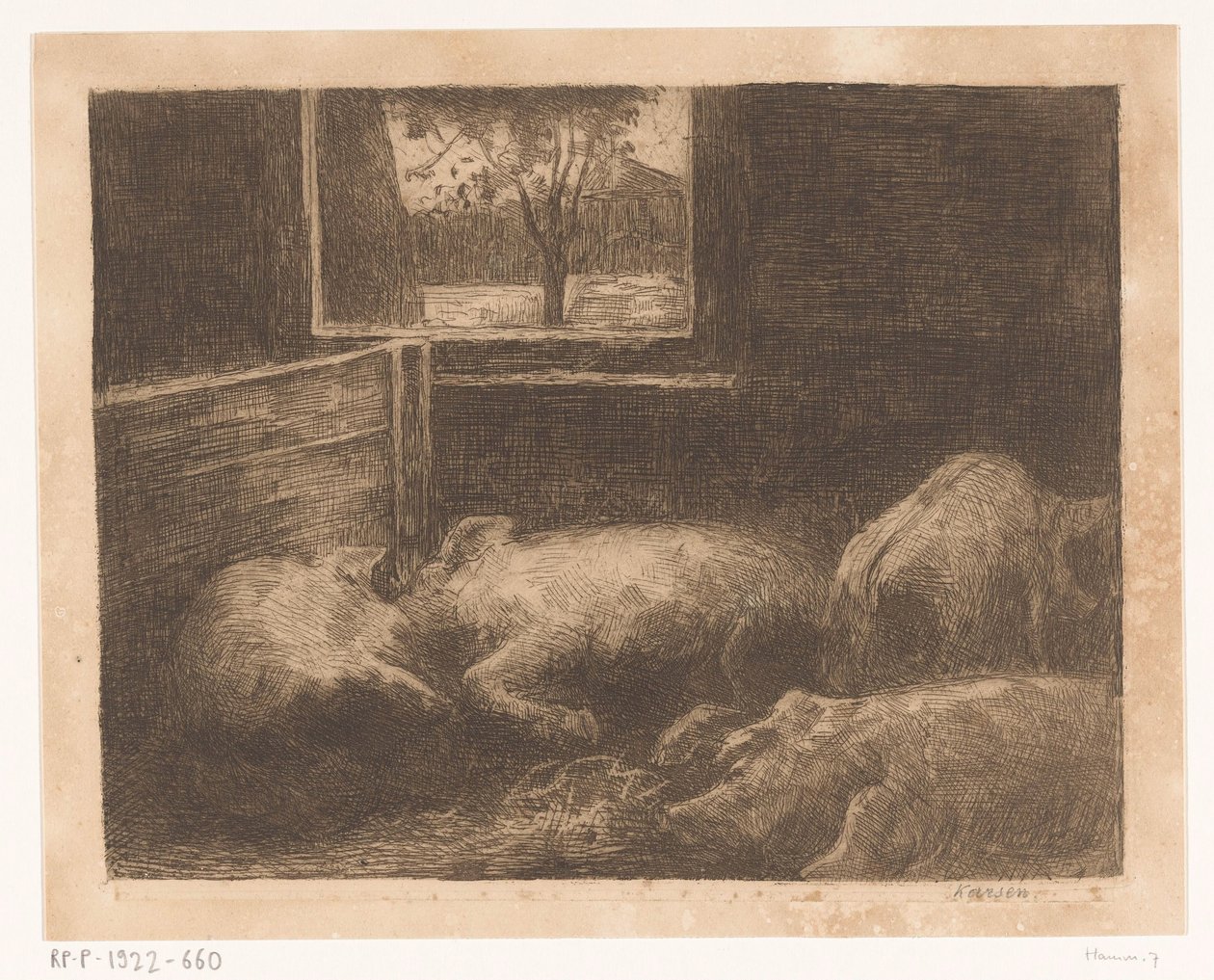 Cochons dans une étable - Eduard Karsen (signed by artist)