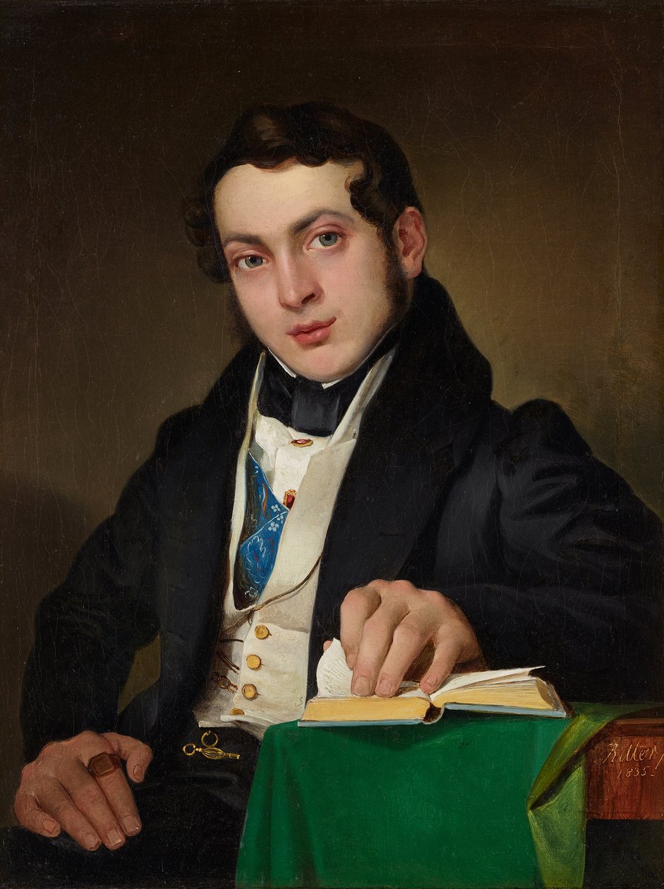 Jeune homme assis en habit noir - Eduard Ritter