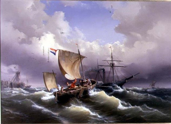 Navires dans une mer agitée au large d
