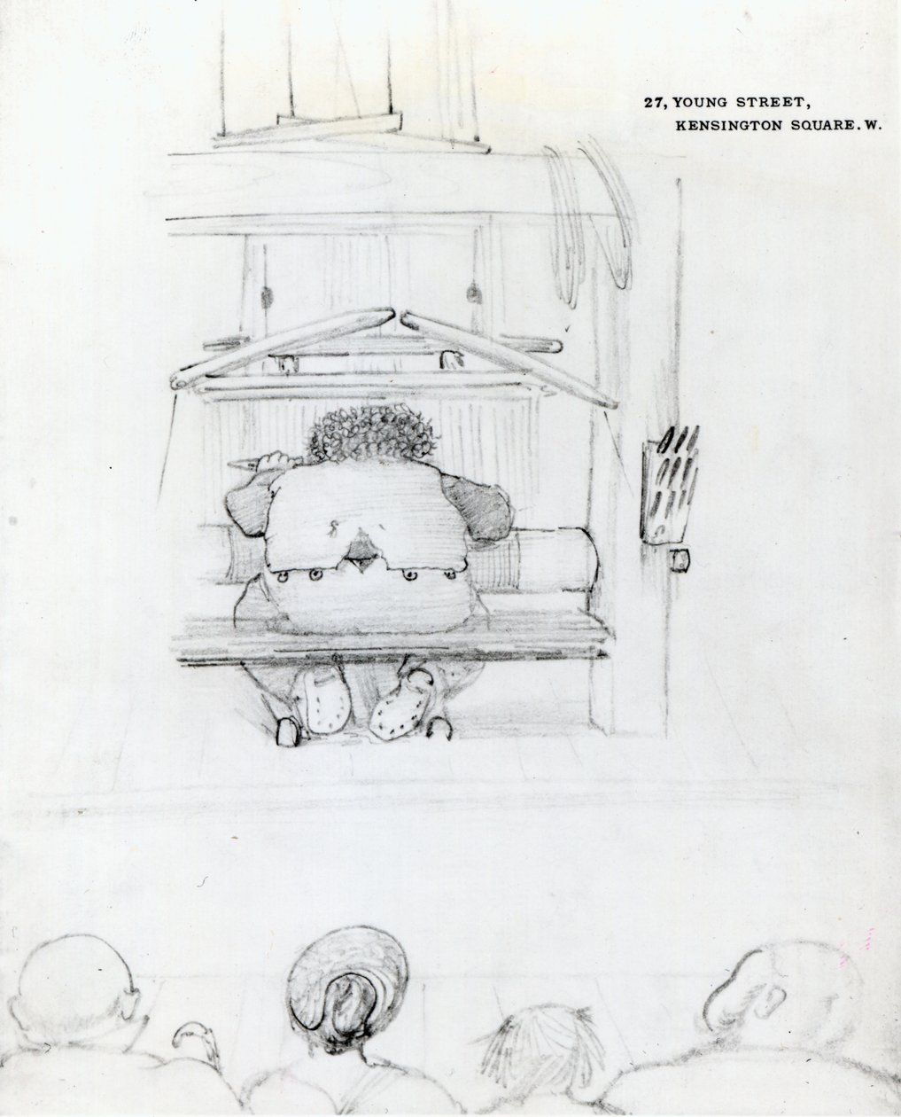 William Morris à son métier à tisser, caricature - Edward Burne Jones