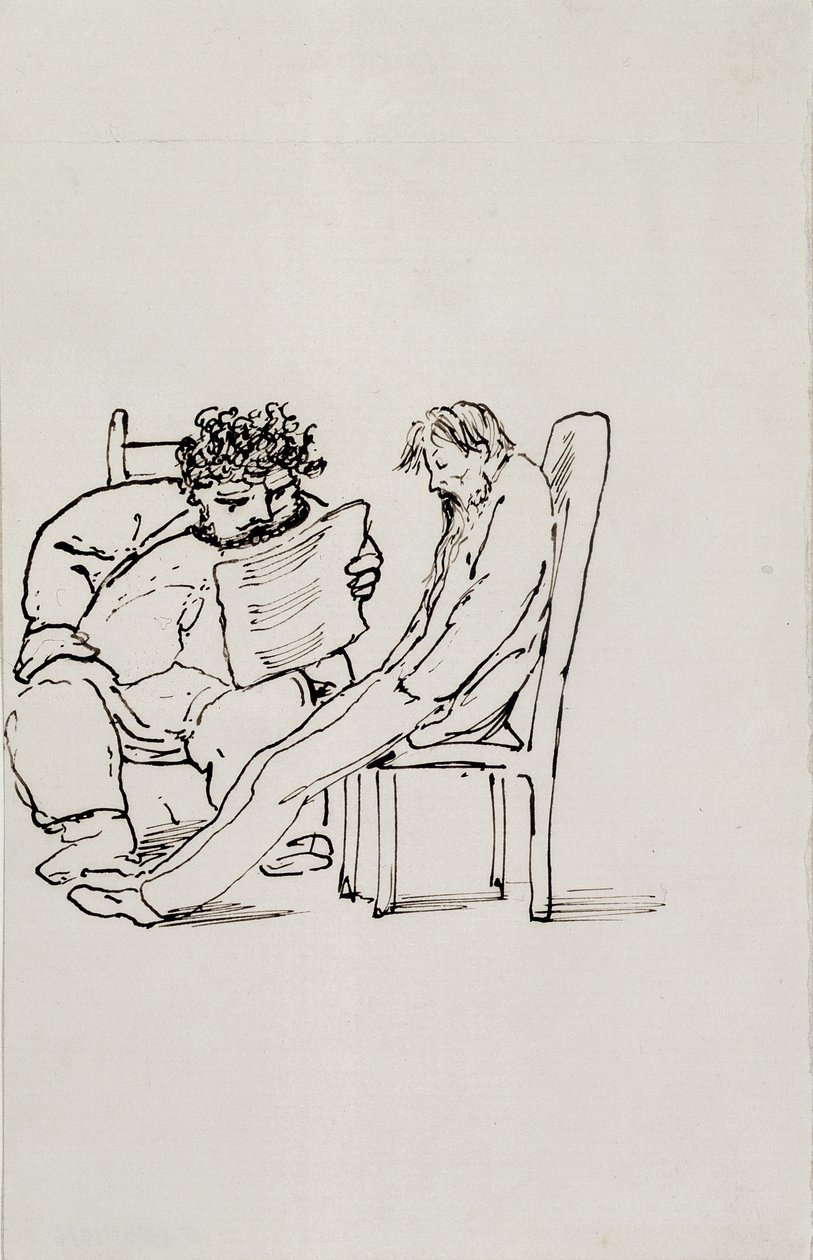 Caricature de William Morris (1834-96) lisant de la poésie à Edward Burne-Jones (1833-98) - Edward Burne Jones