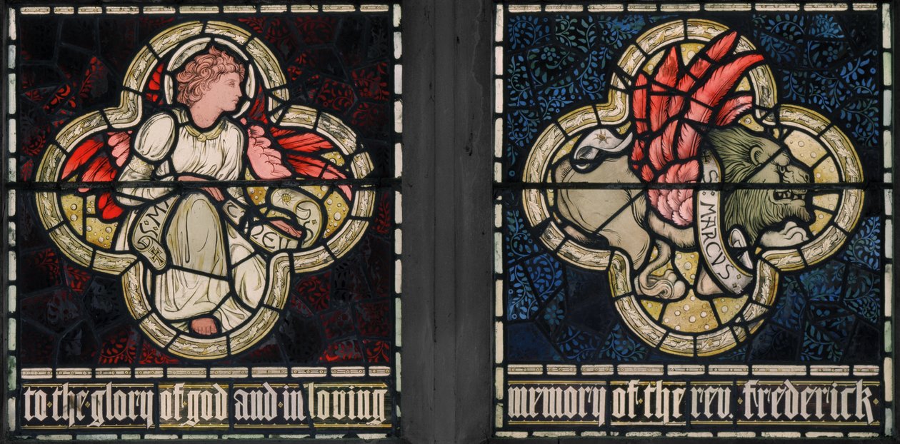 Birmingham, Acocks Green, Sainte Marie la Vierge, Morris & Co., Edward Burne-Jones, John Henry Dearle, Symboles des Évangélistes, Saint Matthieu et Saint Marc, 1895 - Edward Coley and Dearle Burne Jones