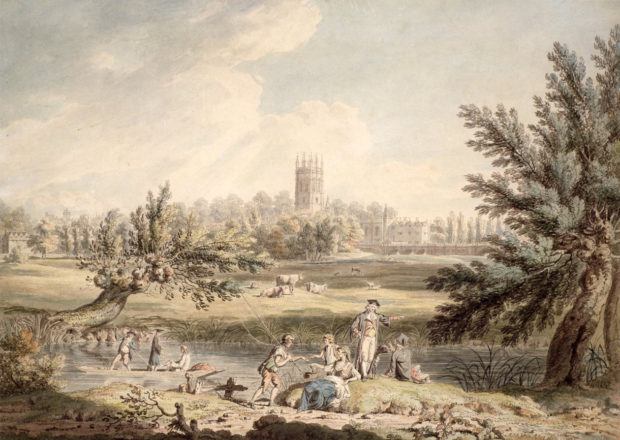 Magdalen College, Oxford, vue de Cherwell vers le nord-ouest, 1791-92 - Edward Dayes