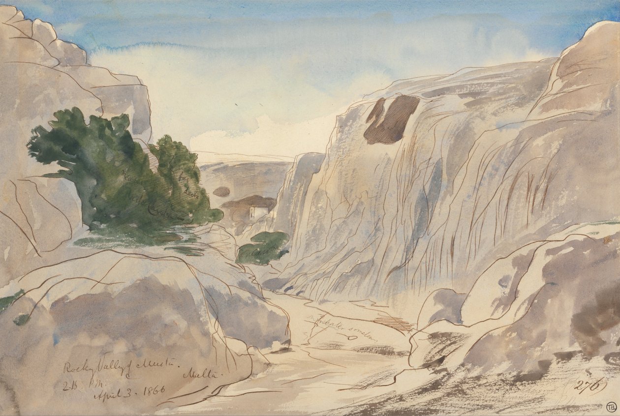 Vallée rocheuse de Mosta, Malte, 2-15 p.m. (3 avril 1866) - Edward Lear