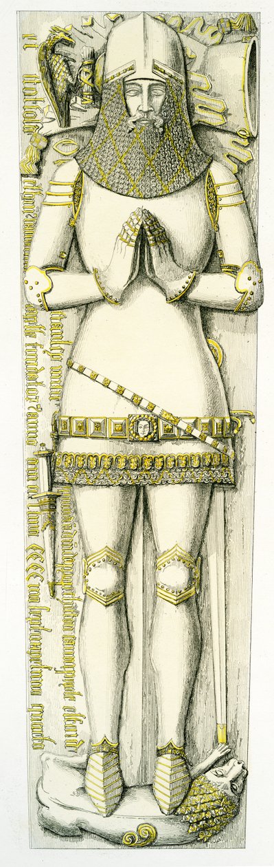 Effigie de Sir John Stanley, église Saint-Pierre, Elford, Staffordshire, Angleterre, 1848-9 (gravure colorée à la main) - Edward M. Richardson