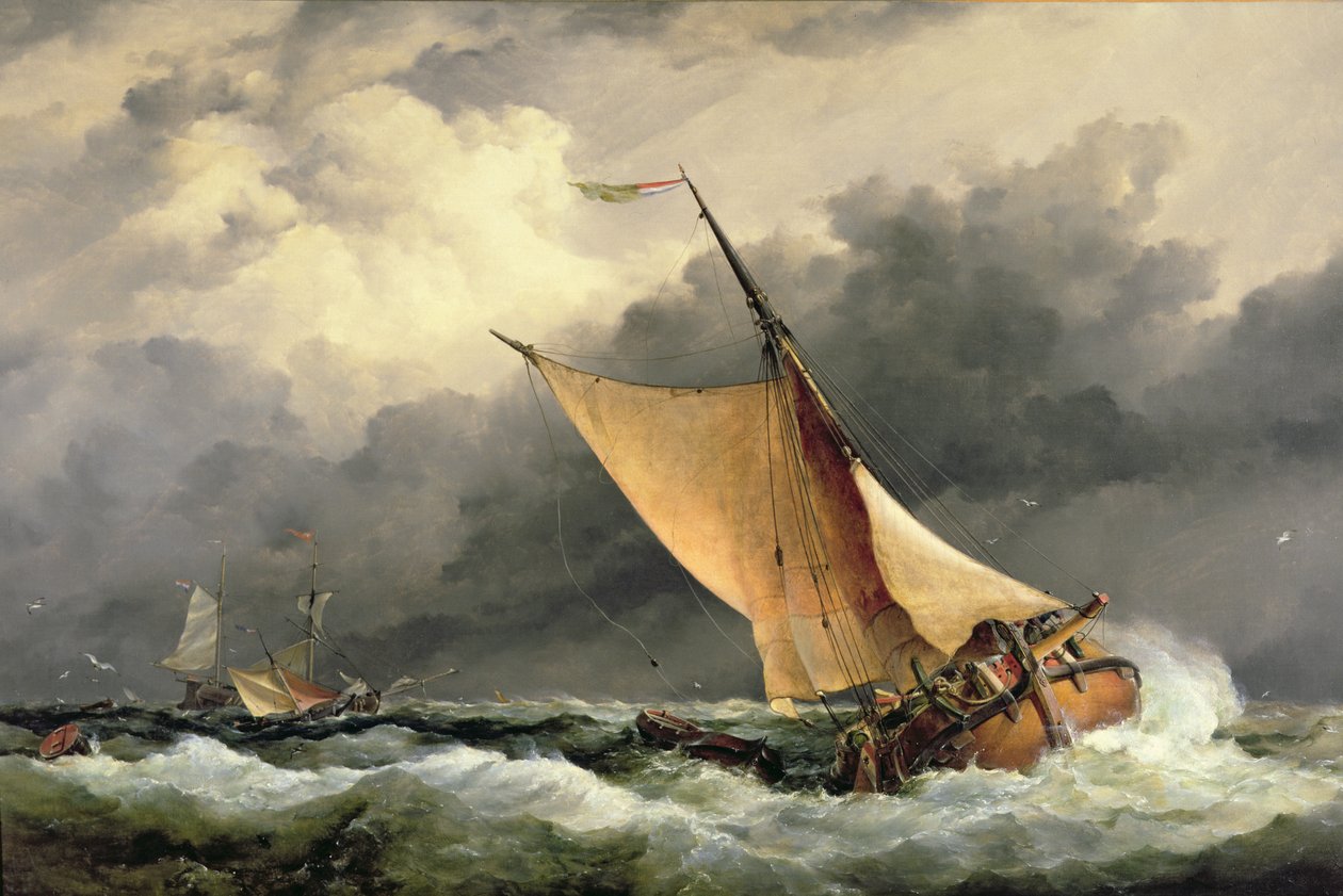 Bateaux de charge néerlandais en mer agitée - Edward William Cooke