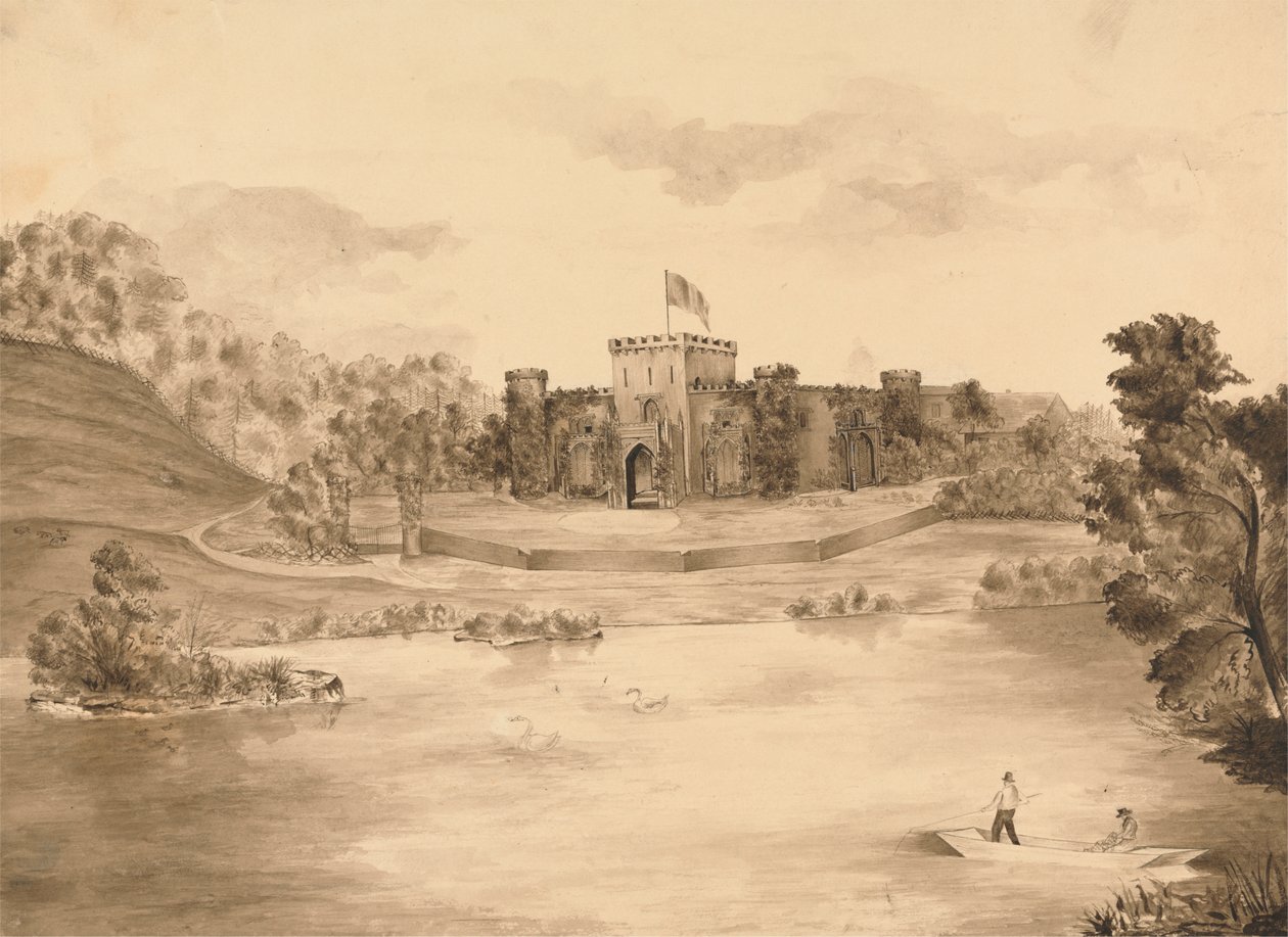 Paysage fluvial avec château - Edward Francis Burney