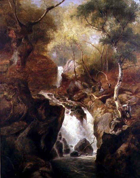 Cascade à travers une forêt - Edward Henry Holder