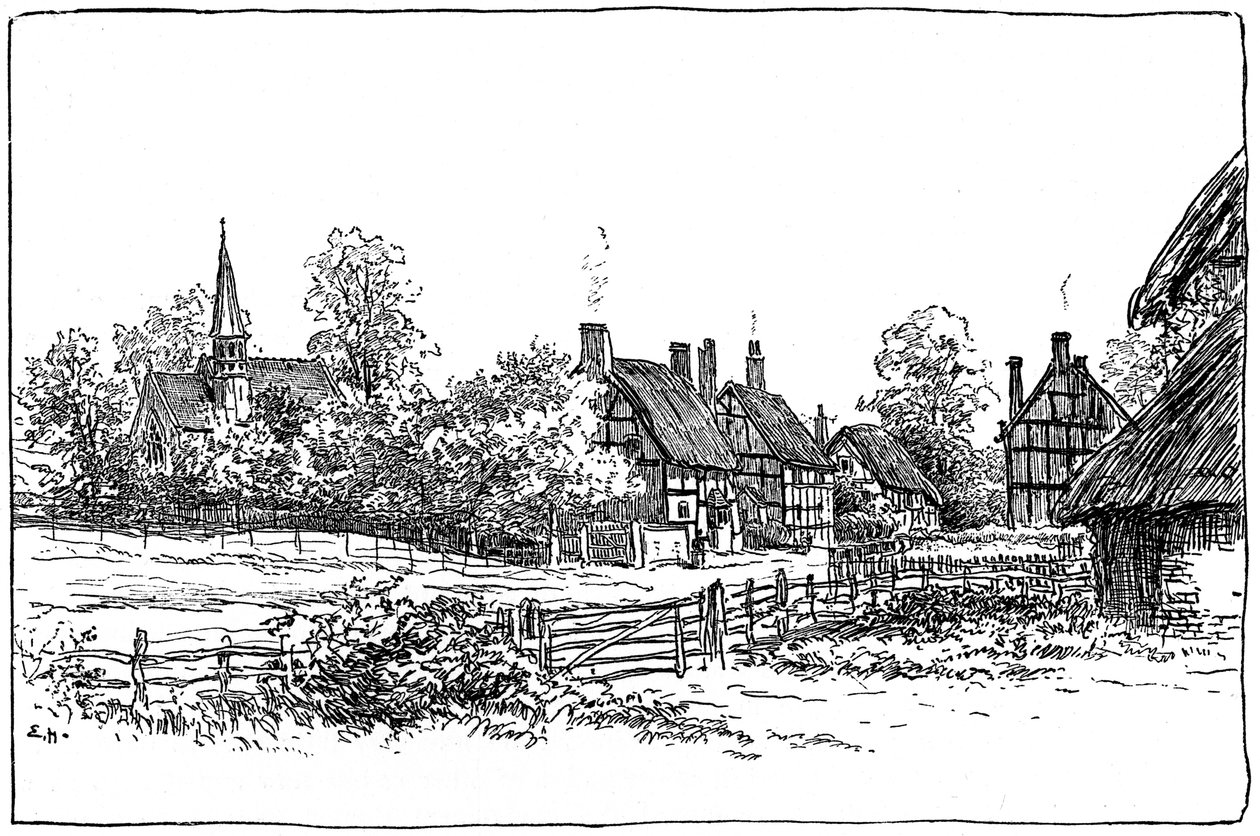 Village de Luddington et nouvelle église, Warwickshire, 1885 - Edward Hull