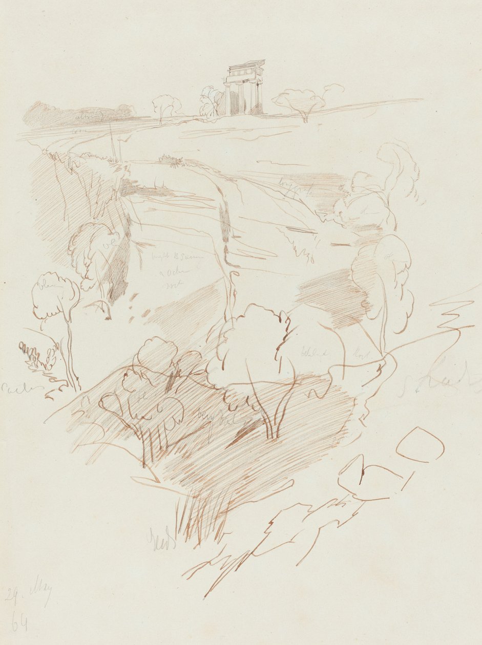 Temple en ruine sur une colline - Edward Lear