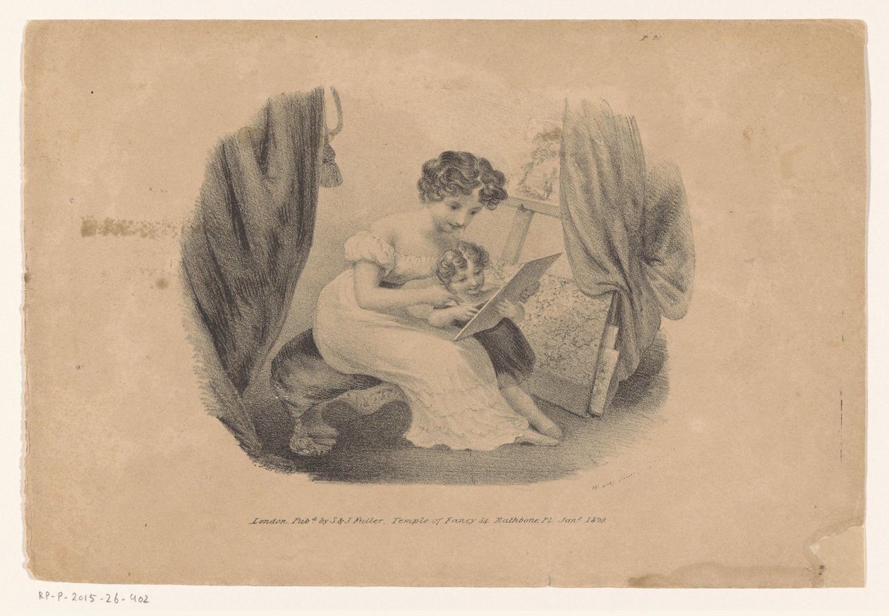 Femme et enfant regardant une estampe - Edward Purcell