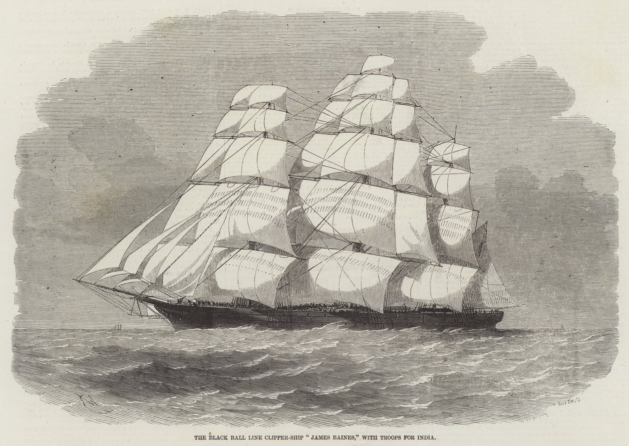 Le Clipper-Ship James Baines de la Black Ball Line, avec des troupes pour l