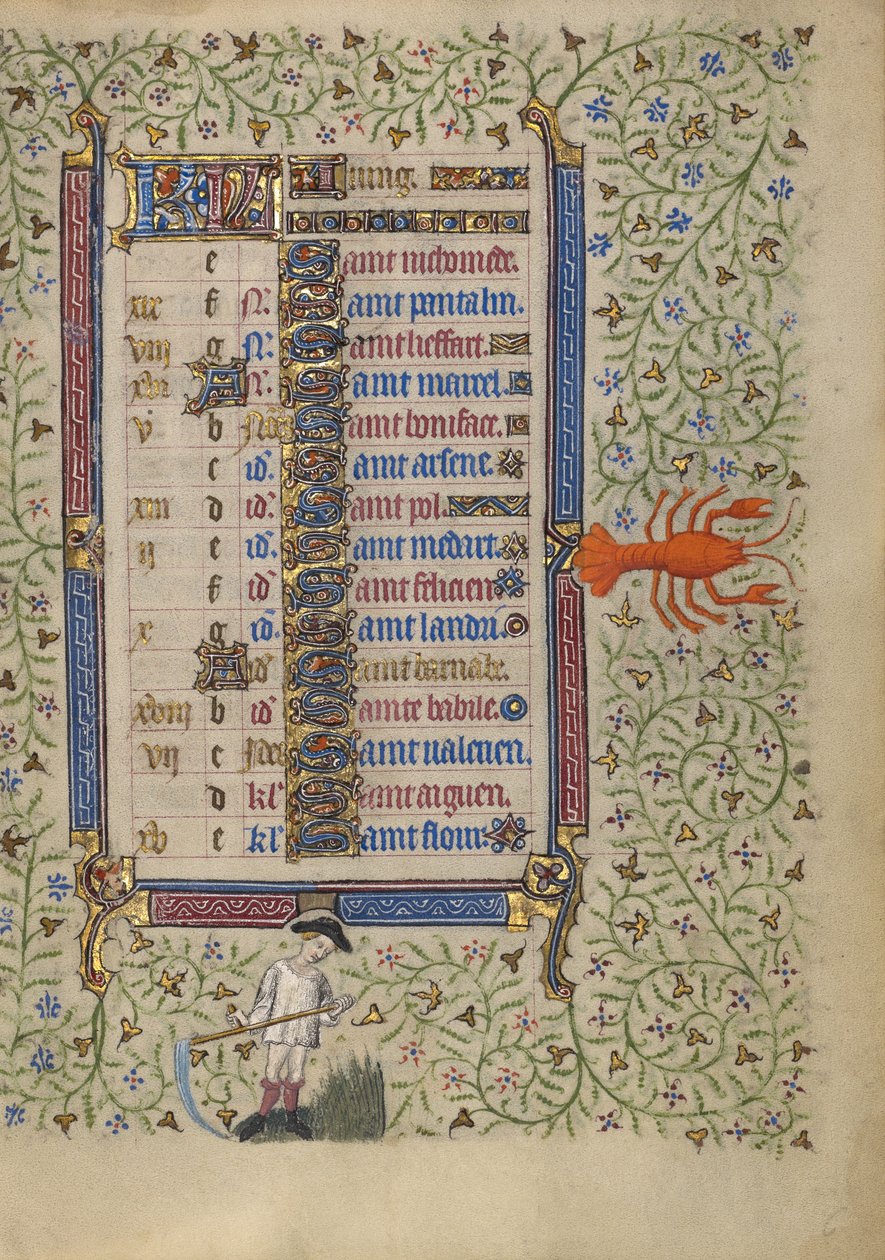 Page du calendrier pour le mois de juin ; Tonte ; Cancer - Egerton Master