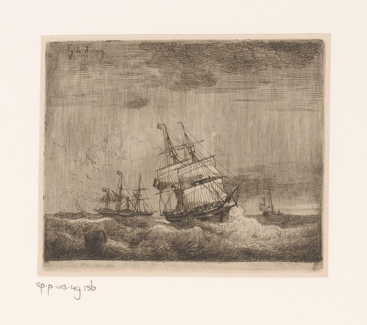 Voiliers et un bateau à vapeur à roues sur la mer - Egidius Linnig