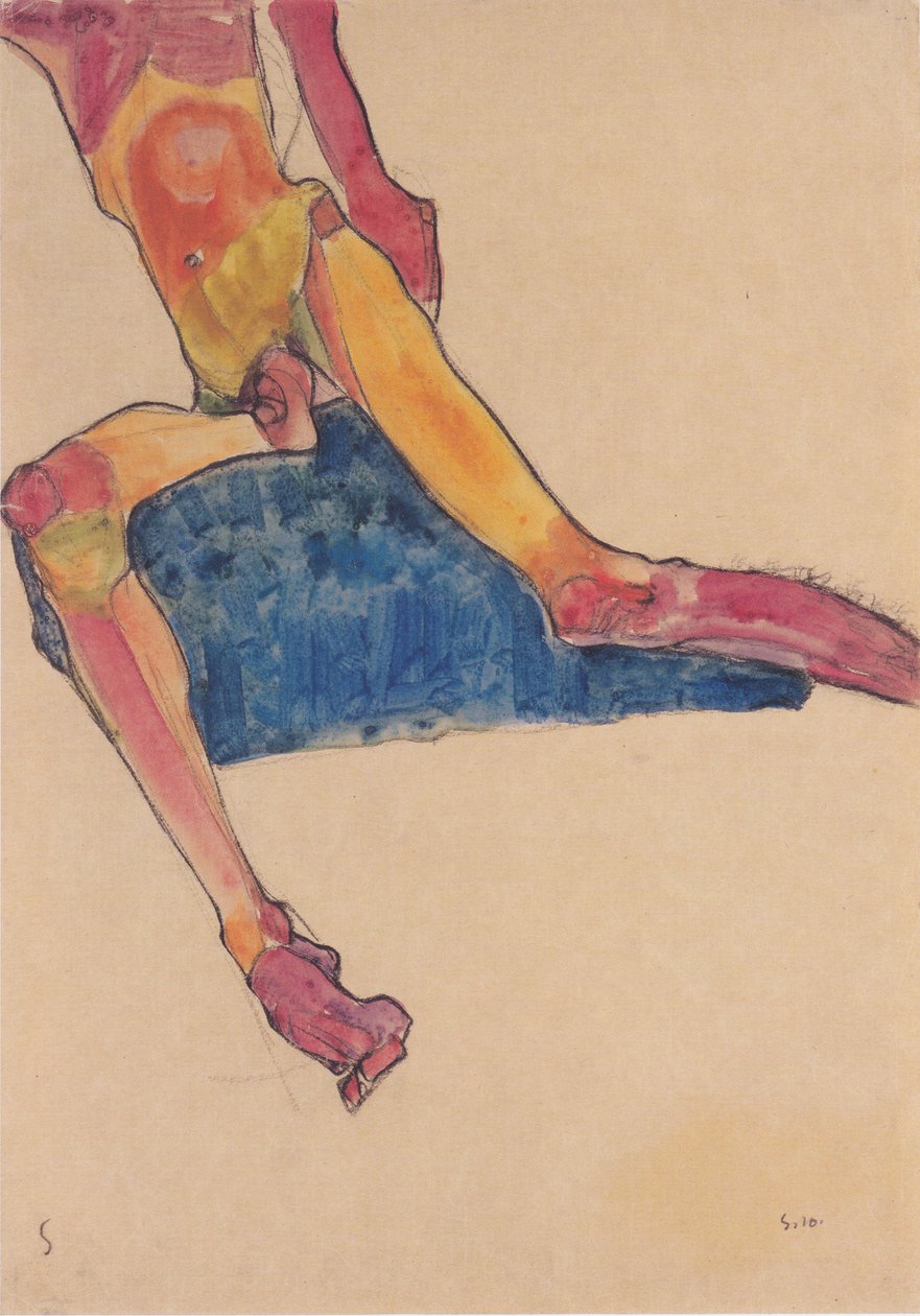 Torso sur tissu bleu - Egon Schiele