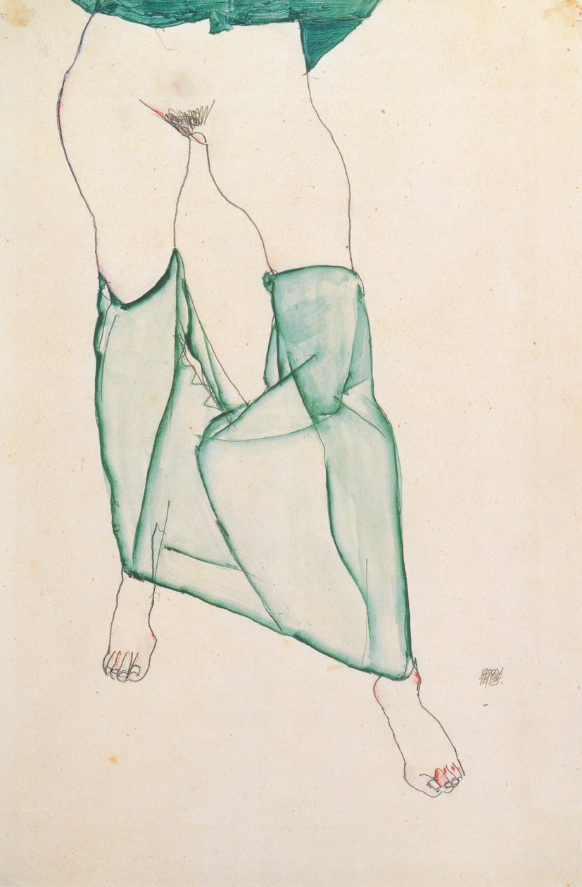 Torso féminin avec draperie verte - Egon Schiele