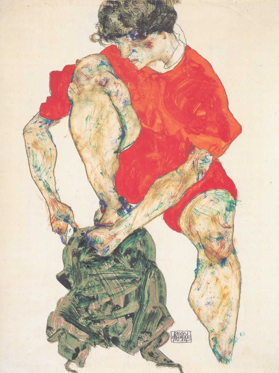 Modèle féminin en robe rouge - Egon Schiele