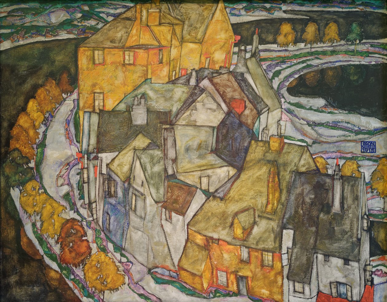 Croissant de maisons II (Ville insulaire) - Egon Schiele