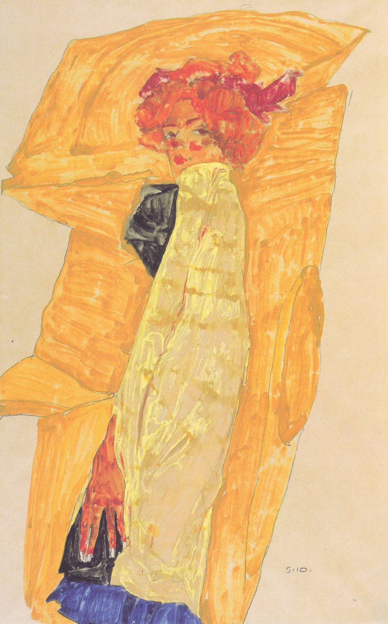 Gerti devant une draperie ocre - Egon Schiele