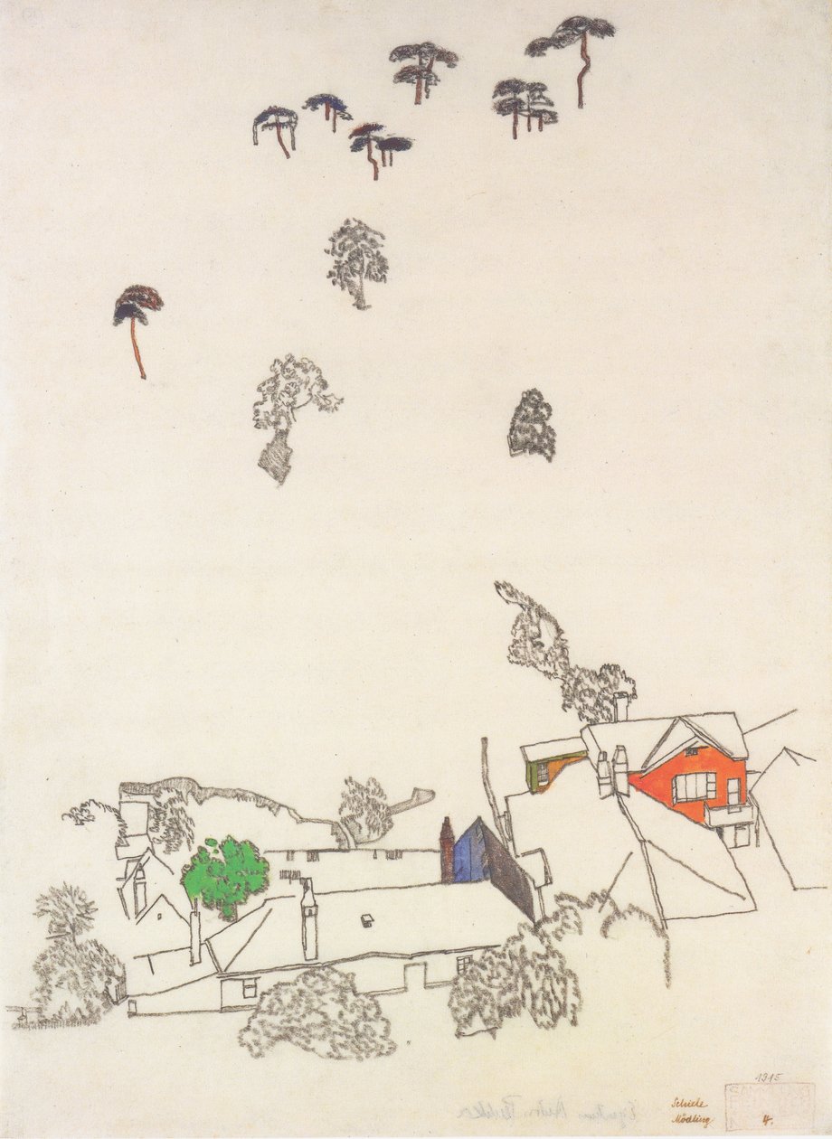 Maisons et pins près de Mödling - Egon Schiele