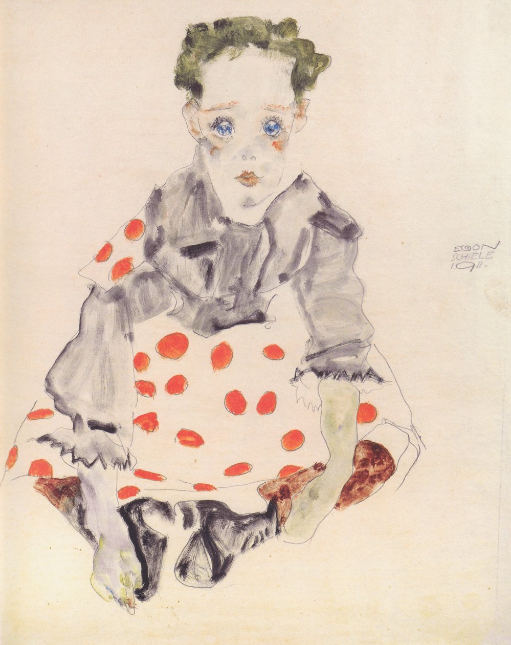 Fille en robe à pois - Egon Schiele