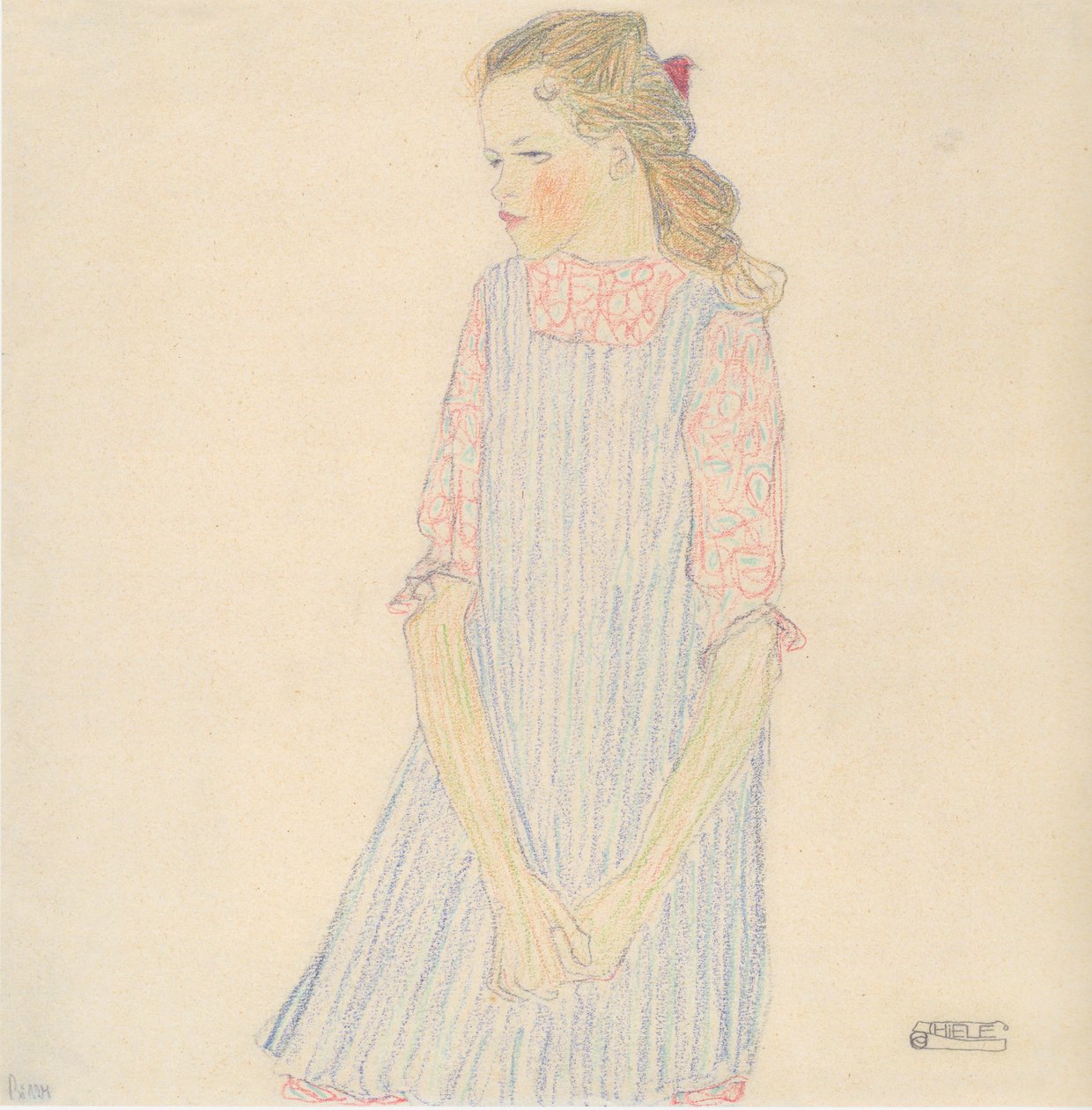 Fille avec nœud rouge - Egon Schiele