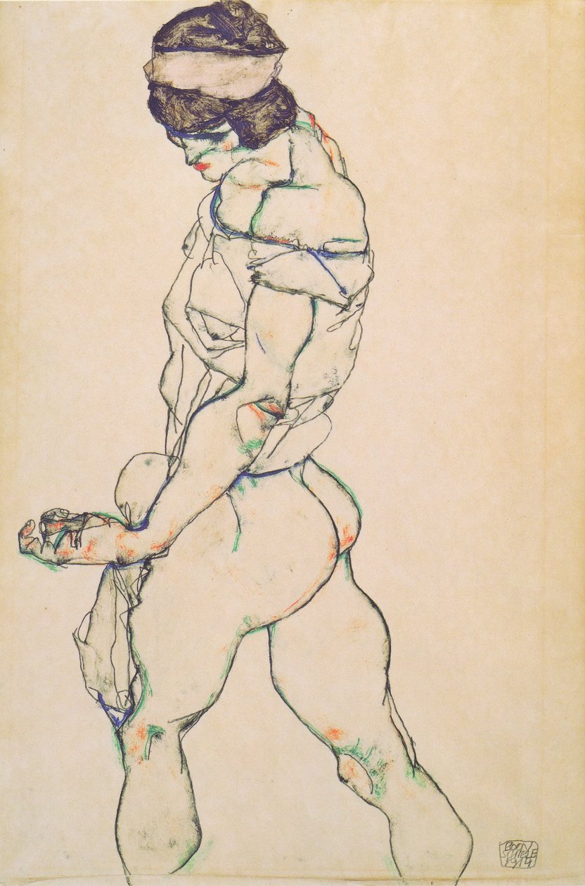Nu féminin marchant vers la gauche - Egon Schiele