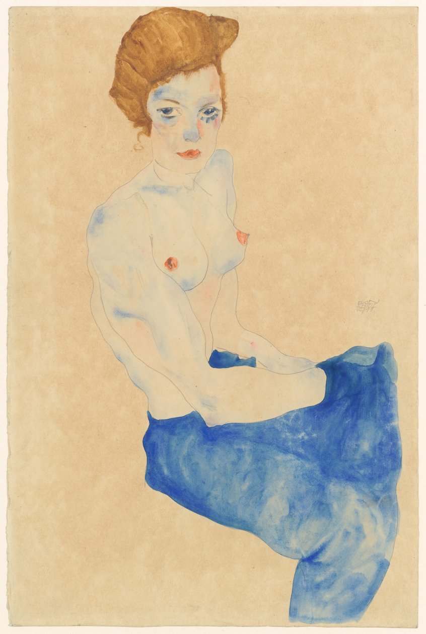 Nu bleu assis - Egon Schiele