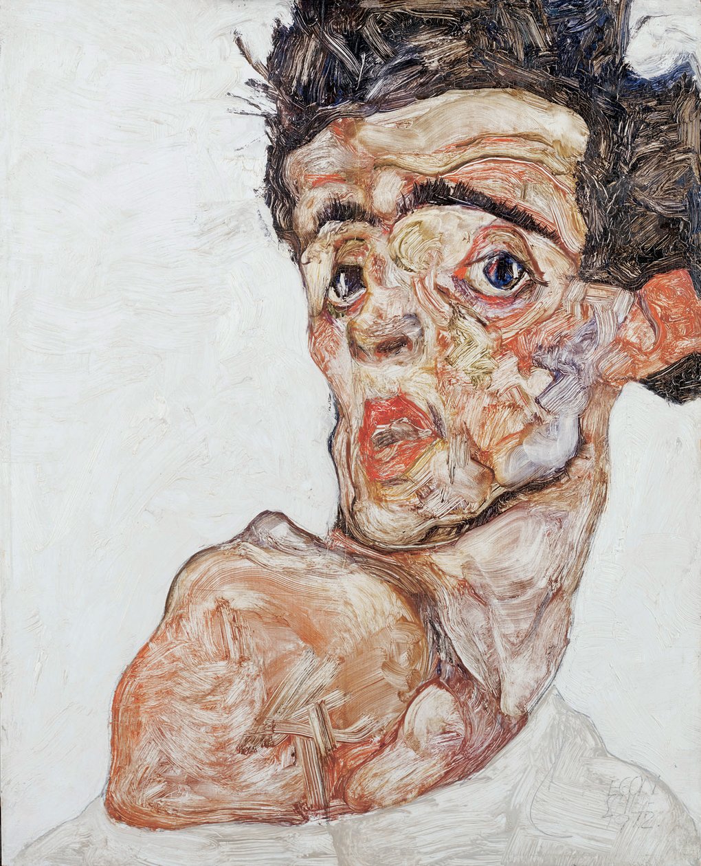 Autoportrait avec épaule nue levée, 1912 - Egon Schiele