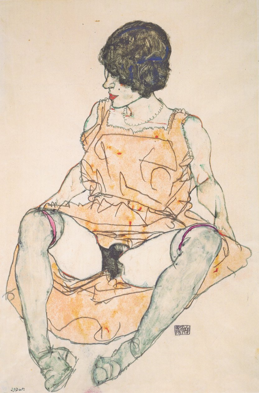 Femme assise avec robe relevée - Egon Schiele